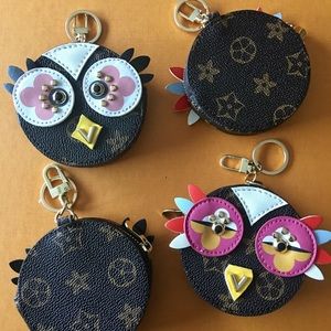 Owl Bird Charm Monogram  Coin Purse Key Chain